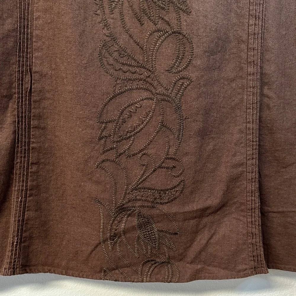 Carole Little Brown Embroidered Linen Blend A-line Midi Skirt Size 10